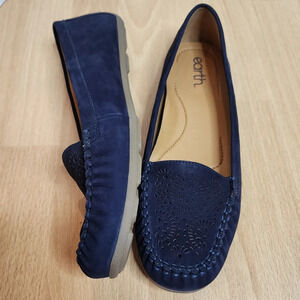 Earth Carmen Navy Blue Leather Suede Loafer Flats Women's Size 11M